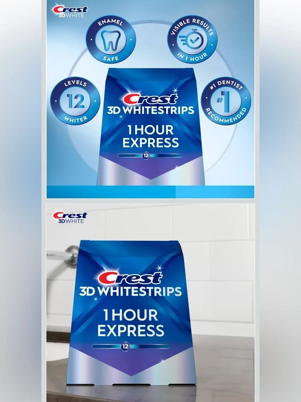 Crest 3D Whitestrips, 1 Hour Express, Teeth Whitening Strip Kit, 20 Strips (10 C